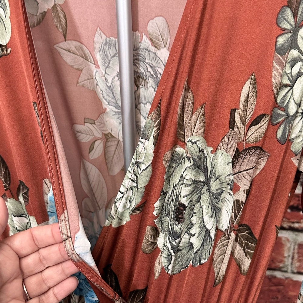 BURU DRESS WOMENS SIZE L TALL LONG BROWN BLUE FLORAL BOHEMIAN CHIC SOFT MAXI - Picture 7 of 14